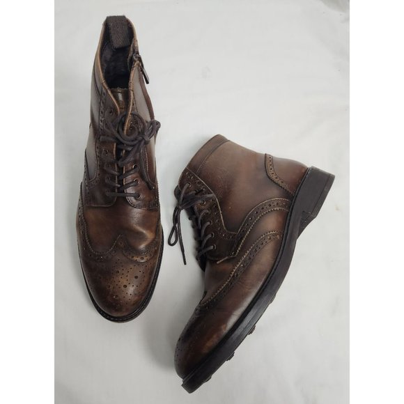 Massimo Dutti Men\'s Sz. 44 Brown Leather Fleece Lined Inner Zip Boots main image 5